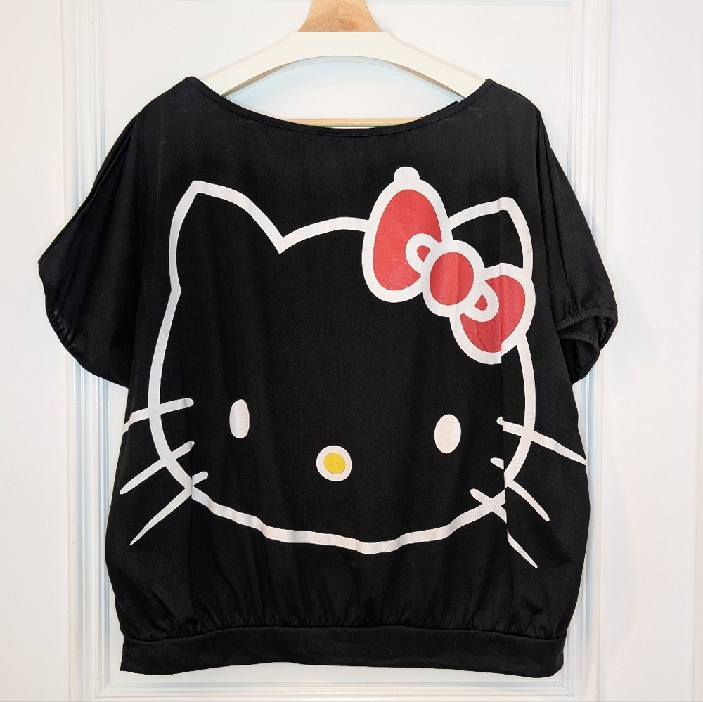 Hello Kitty(ish) Black Top with Red Bow